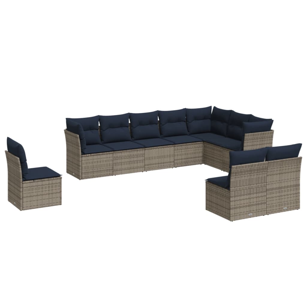 Set Divani da Giardino 10 pz con Cuscini Grigio in Polyrattan
