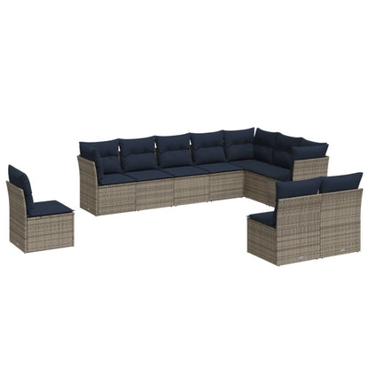 Set Divani da Giardino 10 pz con Cuscini Grigio in Polyrattan