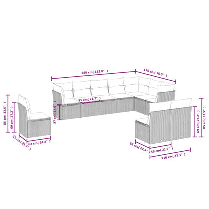 Set Divani da Giardino 10 pz con Cuscini Grigio in Polyrattan