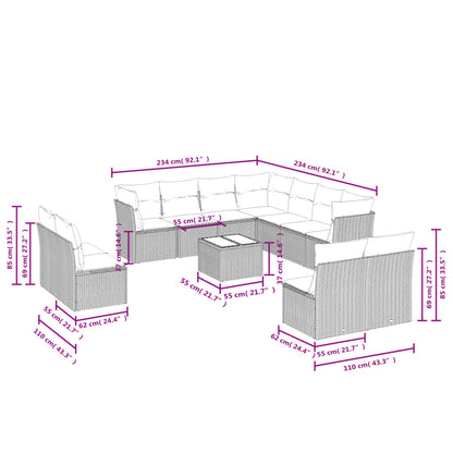 Set Divano Giardino 12 pz con Cuscini Grigio Chiaro Polyrattan
