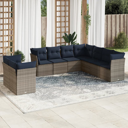 Set Divani da Giardino 9 pz con Cuscini Grigio in Polyrattan
