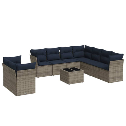Set Divani da Giardino 10 pz con Cuscini Grigio in Polyrattan