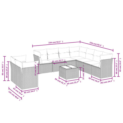 Set Divani da Giardino 10 pz con Cuscini Grigio in Polyrattan