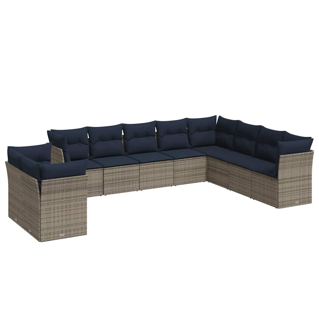 Set Divani da Giardino 10 pz con Cuscini Grigio in Polyrattan
