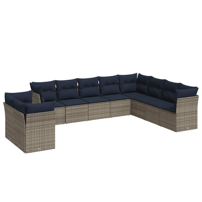 Set Divani da Giardino 10 pz con Cuscini Grigio in Polyrattan