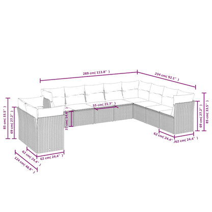 Set Divani da Giardino 10 pz con Cuscini Grigio in Polyrattan