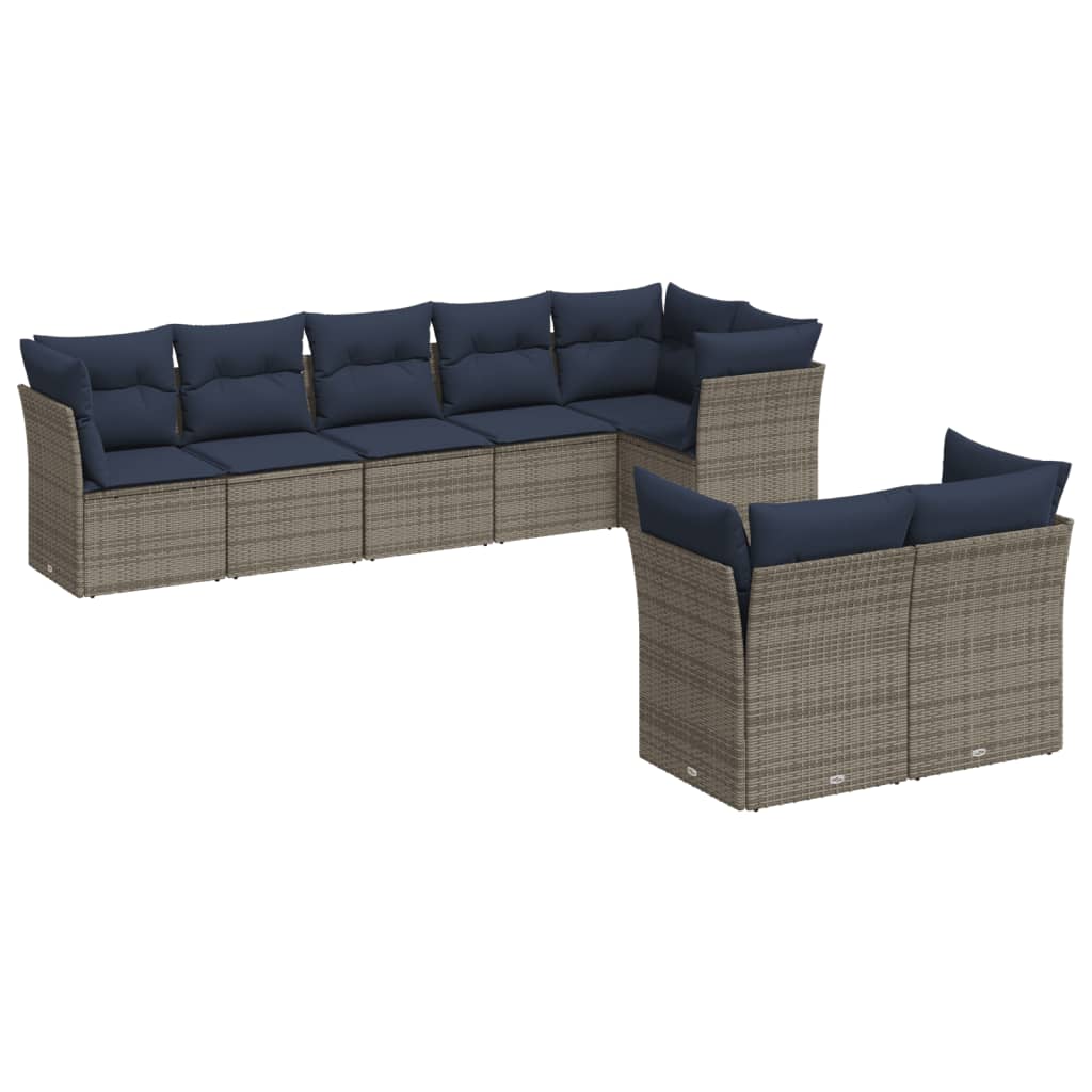 Set Divani da Giardino 8 pz con Cuscini Grigio in Polyrattan