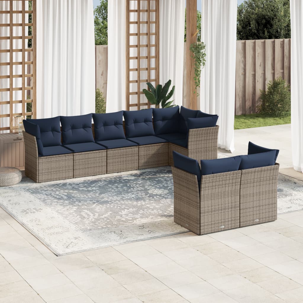 Set Divani da Giardino 8 pz con Cuscini Grigio in Polyrattan