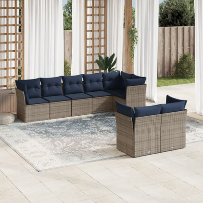 Set Divani da Giardino 8 pz con Cuscini Grigio in Polyrattan