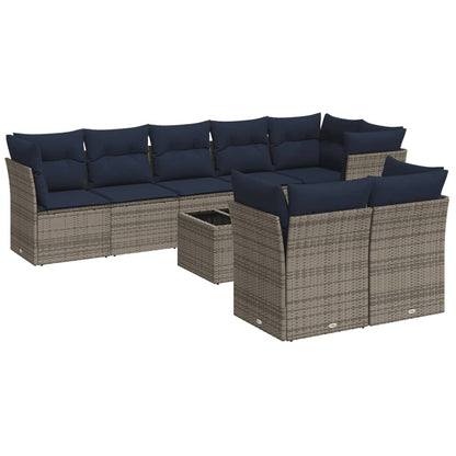 Set Divani da Giardino 9 pz con Cuscini Grigio in Polyrattan