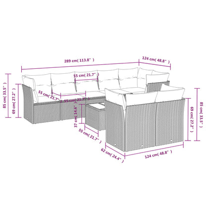 Set Divani da Giardino 9 pz con Cuscini Grigio in Polyrattan