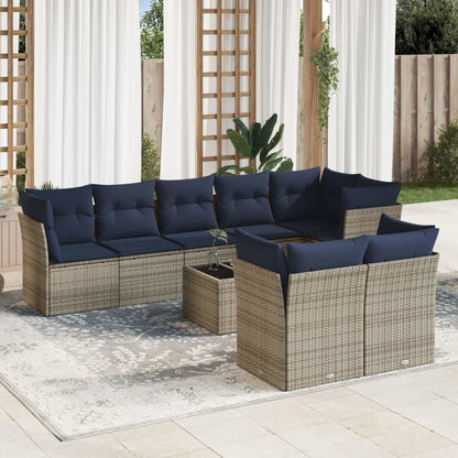 Set Divani da Giardino 9 pz con Cuscini Grigio in Polyrattan