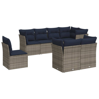 Set Divani da Giardino 8 pz con Cuscini Grigio in Polyrattan