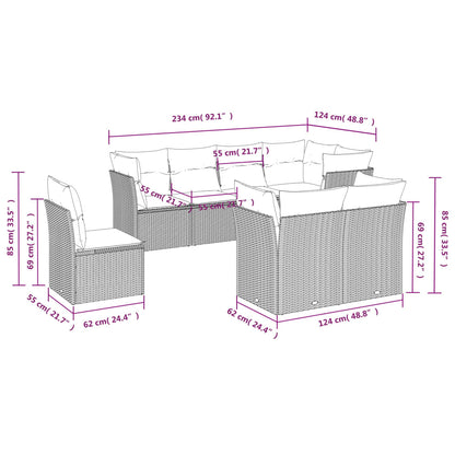 Set Divani da Giardino 8 pz con Cuscini Grigio in Polyrattan