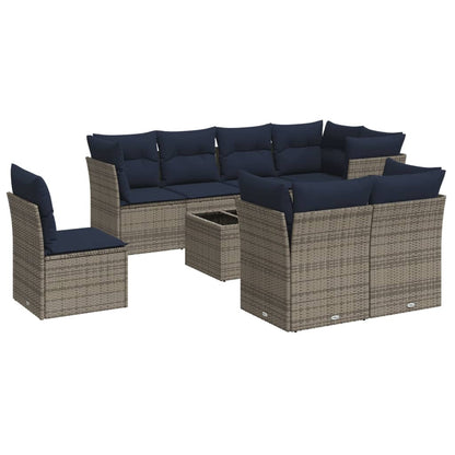 Set Divani da Giardino 9 pz con Cuscini Grigio in Polyrattan