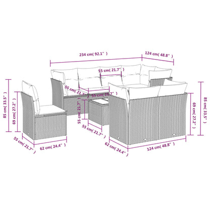 Set Divani da Giardino 9 pz con Cuscini Grigio in Polyrattan