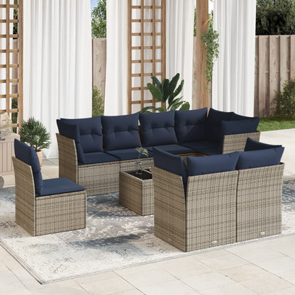 Set Divani da Giardino 9 pz con Cuscini Grigio in Polyrattan