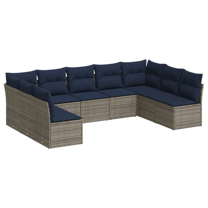 Set Divani da Giardino 9 pz con Cuscini Grigio in Polyrattan