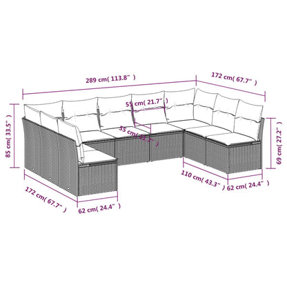 Set Divani da Giardino 9 pz con Cuscini Grigio in Polyrattan