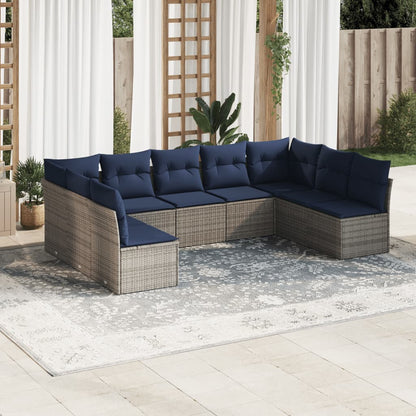 Set Divani da Giardino 9 pz con Cuscini Grigio in Polyrattan