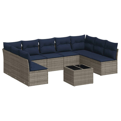 Set Divani da Giardino 10 pz con Cuscini Grigio in Polyrattan