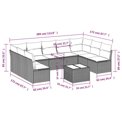 Set Divani da Giardino 10 pz con Cuscini Grigio in Polyrattan