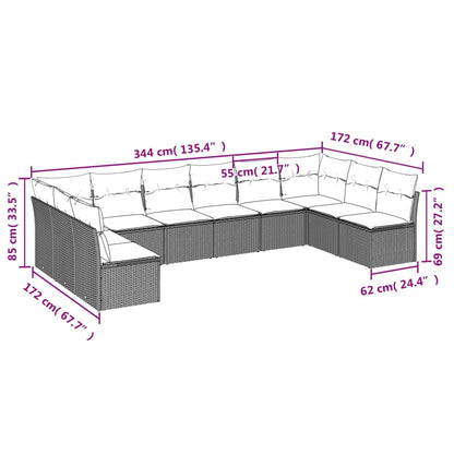 Set Divani da Giardino 10 pz con Cuscini Grigio in Polyrattan