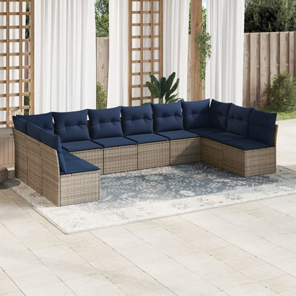 Set Divani da Giardino 10 pz con Cuscini Grigio in Polyrattan