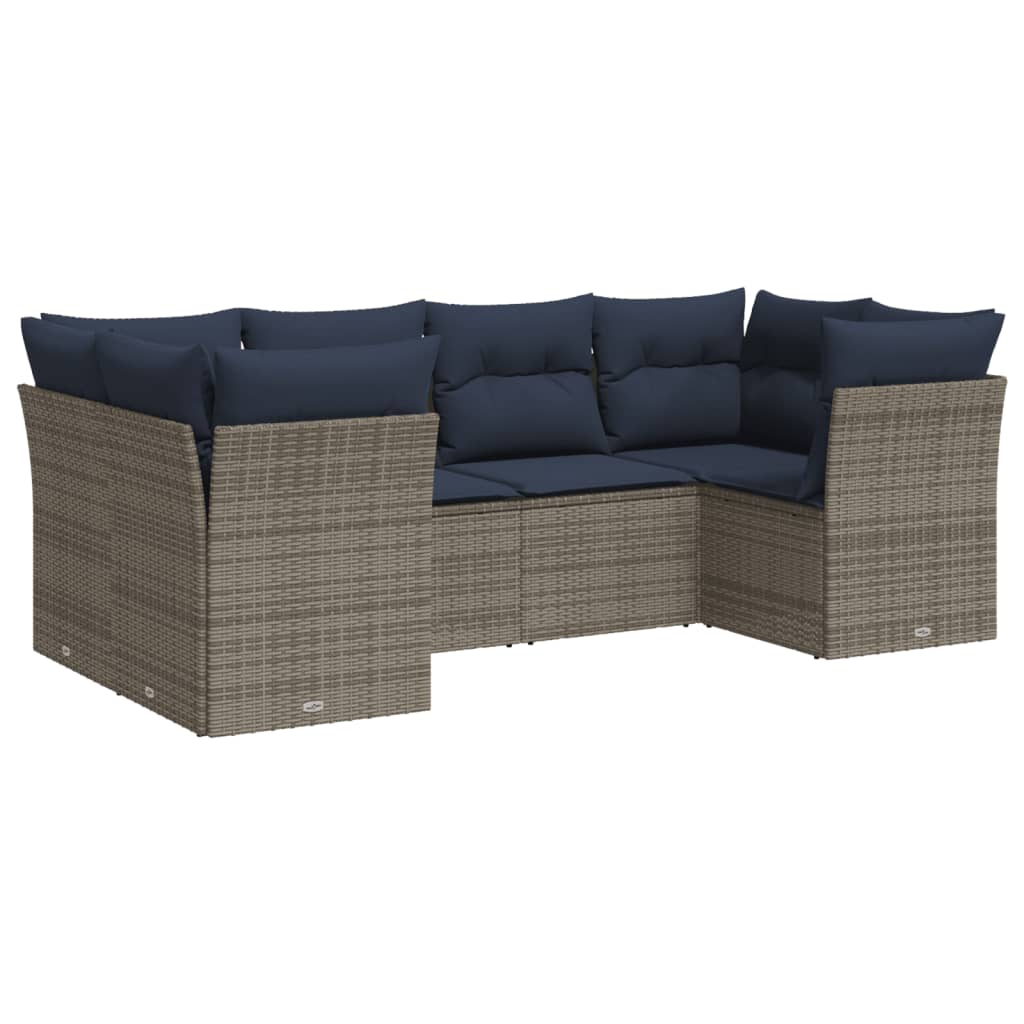 Set Divani da Giardino 6 pz con Cuscini Grigio in Polyrattan