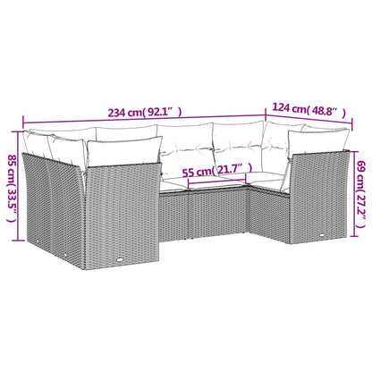 Set Divani da Giardino 6 pz con Cuscini Grigio in Polyrattan