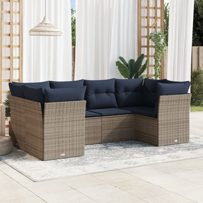 Set Divani da Giardino 6 pz con Cuscini Grigio in Polyrattan