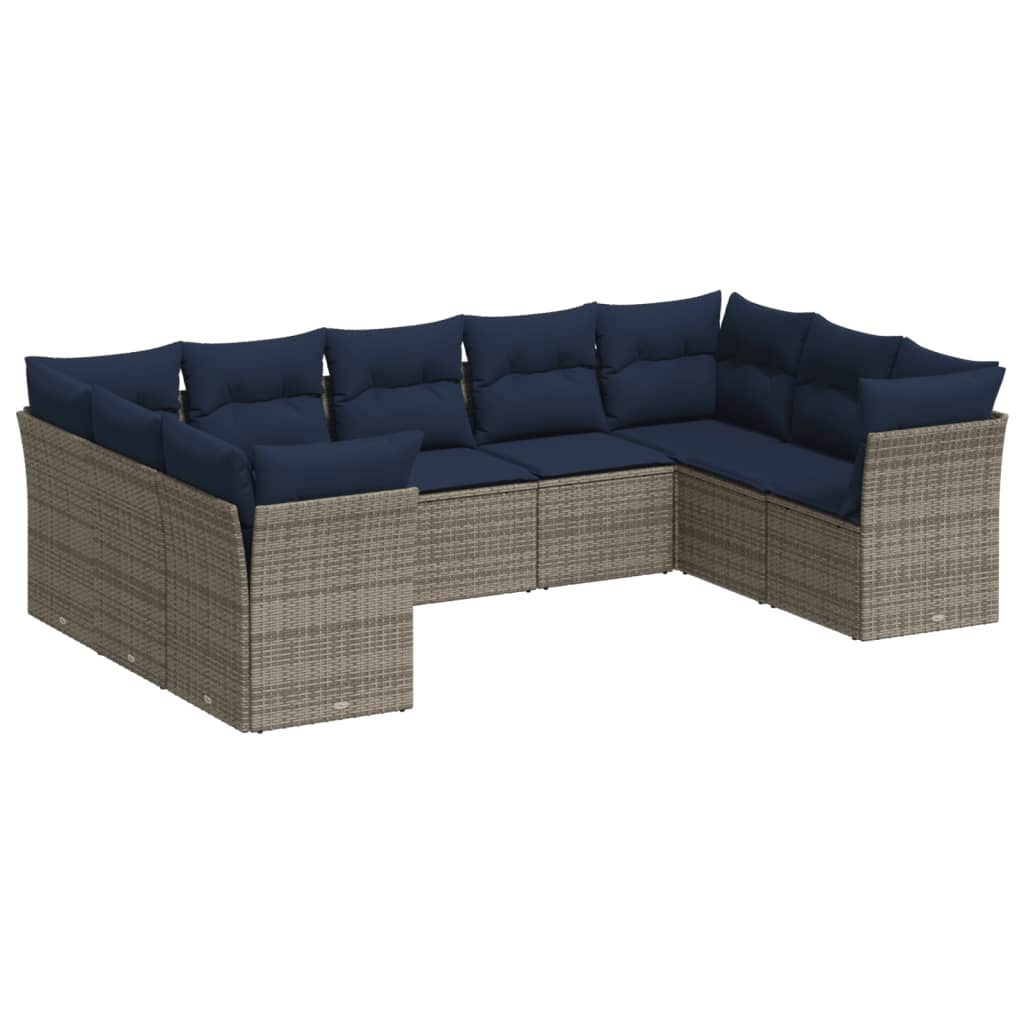 Set Divani da Giardino 9 pz con Cuscini Grigio in Polyrattan