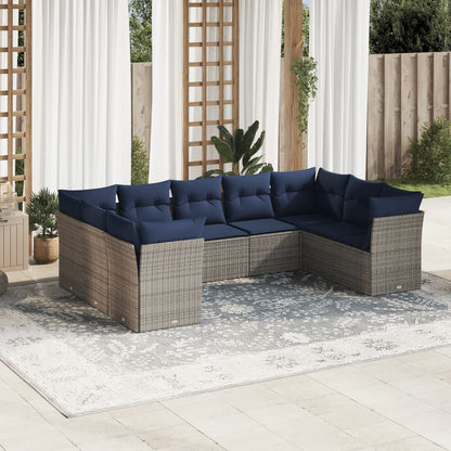 Set Divani da Giardino 9 pz con Cuscini Grigio in Polyrattan