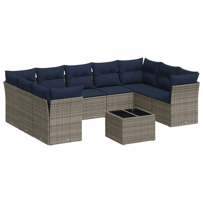 Set Divani da Giardino 10 pz con Cuscini Grigio in Polyrattan