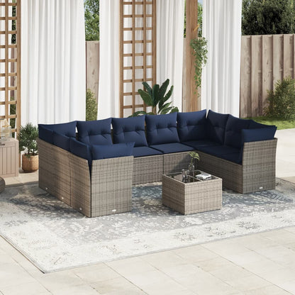 Set Divani da Giardino 10 pz con Cuscini Grigio in Polyrattan