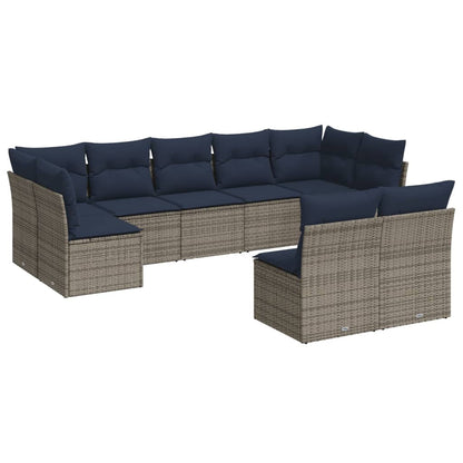 Set Divani da Giardino 9 pz con Cuscini Grigio in Polyrattan