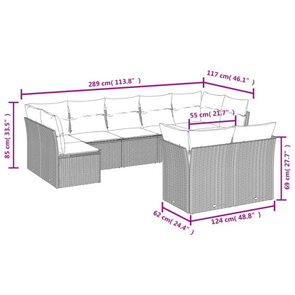 Set Divani da Giardino 9 pz con Cuscini Grigio in Polyrattan