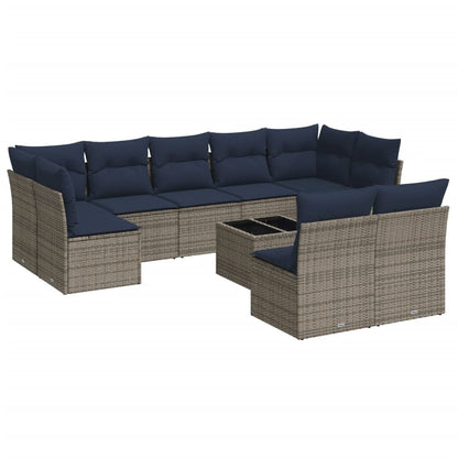 Set Divani da Giardino 10 pz con Cuscini Grigio in Polyrattan