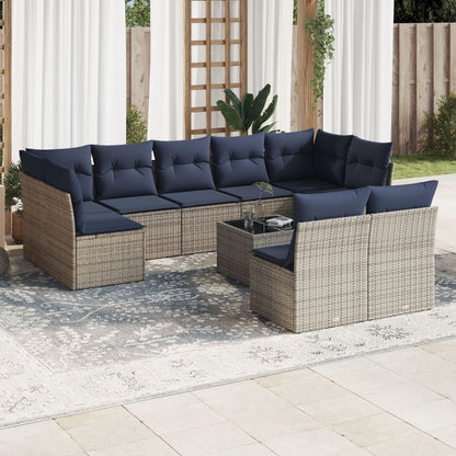 Set Divani da Giardino 10 pz con Cuscini Grigio in Polyrattan