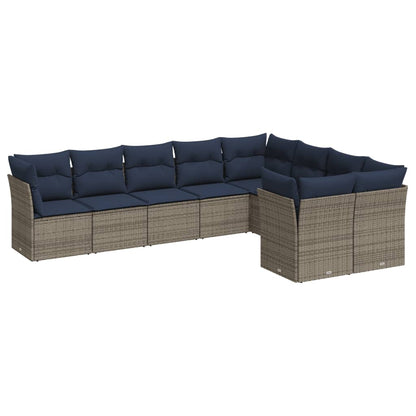 Set Divani da Giardino 9 pz con Cuscini Grigio in Polyrattan