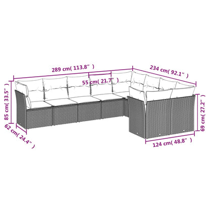 Set Divani da Giardino 9 pz con Cuscini Grigio in Polyrattan