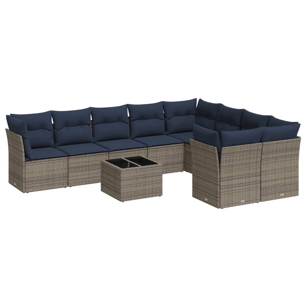 Set Divani da Giardino 10 pz con Cuscini Grigio in Polyrattan