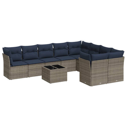 Set Divani da Giardino 10 pz con Cuscini Grigio in Polyrattan