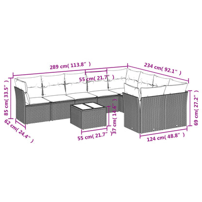 Set Divani da Giardino 10 pz con Cuscini Grigio in Polyrattan