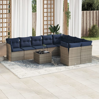 Set Divani da Giardino 10 pz con Cuscini Grigio in Polyrattan