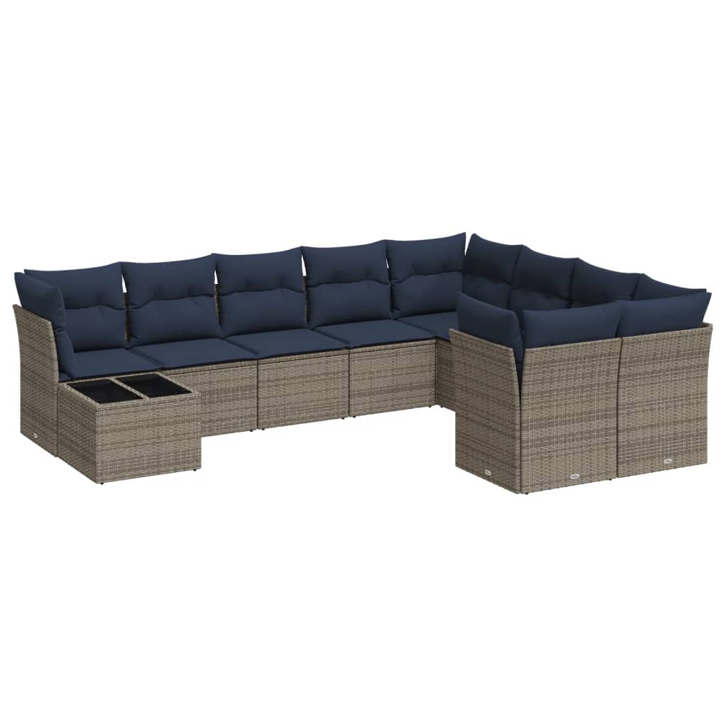 Set Divani da Giardino 10 pz con Cuscini Grigio in Polyrattan