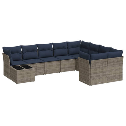 Set Divani da Giardino 10 pz con Cuscini Grigio in Polyrattan