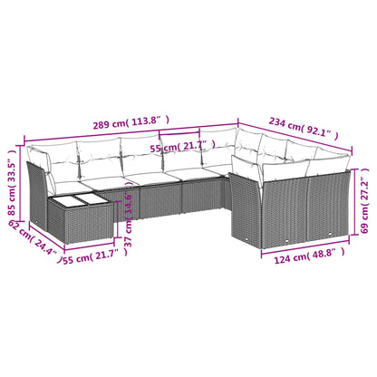 Set Divani da Giardino 10 pz con Cuscini Grigio in Polyrattan
