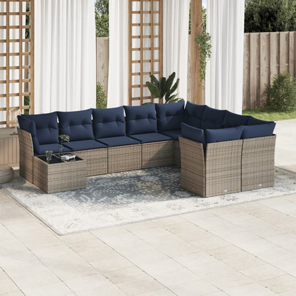 Set Divani da Giardino 10 pz con Cuscini Grigio in Polyrattan