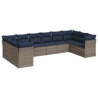 Set Divani da Giardino 10 pz con Cuscini Grigio in Polyrattan